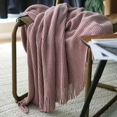 Lofaris Soft Solid Color Tassel Knitted Blanket For Sofa
