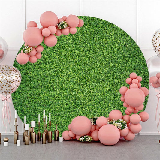 Lofaris Solid Green Grass Themed Circle Baby Shower Backdrop