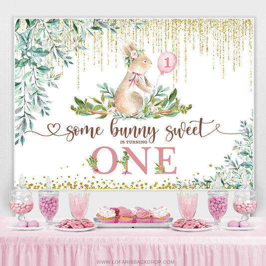 Lofaris Some Bunny Sweet Is One Happy Birthday Backdrop