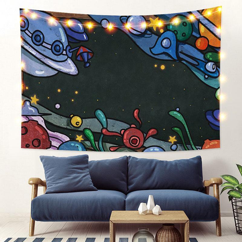 Lofaris Spacecraft Cartoon Still Life Family Wall Tapestry