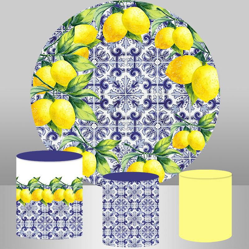 Lofaris Spanish Porcelain Pattern Lemon Round Birthday Backdrop
