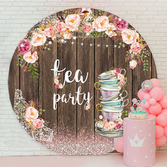 Lofaris Sparkling Floral Wooden Circle Tea Party Backdrop