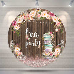Lofaris Sparkling Floral Wooden Circle Tea Party Backdrop