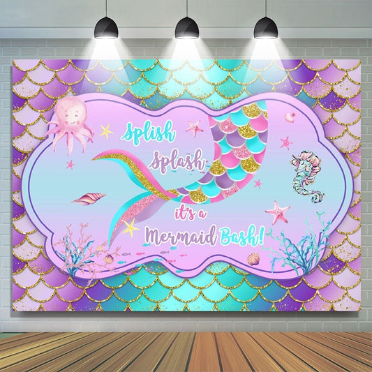 Lofaris Spish Its A Mermaid Bash Glitter Baby Shower Backdrop