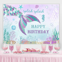 Lofaris Splish Splash Mermaid Sea Theme Happy Birthday Backdrop