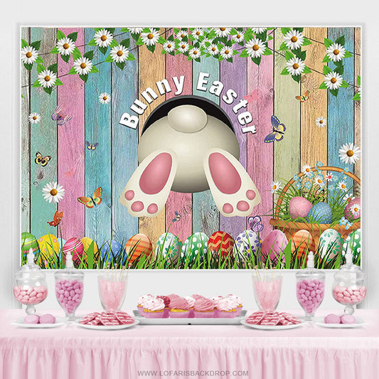 Lofaris Spring Easter Theme Rabbit Colorful Eggs Floral Backdrop
