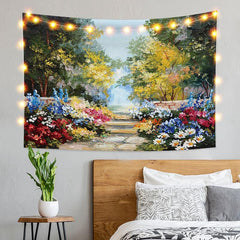 Lofaris Spring Path Forest Painting Style Floral Custom Tapestry
