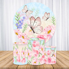 Lofaris Spring Pink Butterfly Themed Round Party Backdrop Kit