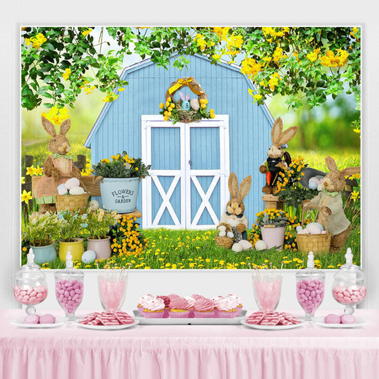 Lofaris Spring Plants With Blue House Happy Easter Backdrop