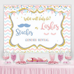 Lofaris Staches or Lashes Pink and Blue Baby Shower Backdrop