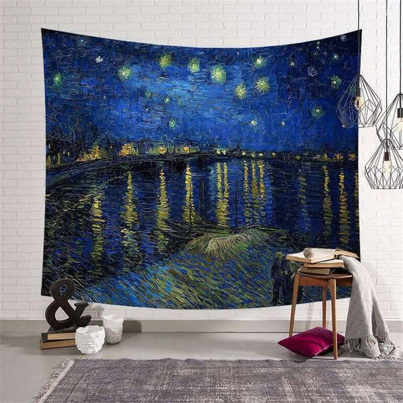 Lofaris Star Light Lake Painting Style Moon Fairytale Wall Tapestry