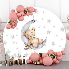 Lofaris Star Teddy Bear In The Moon Round Baby Shower Backdrop