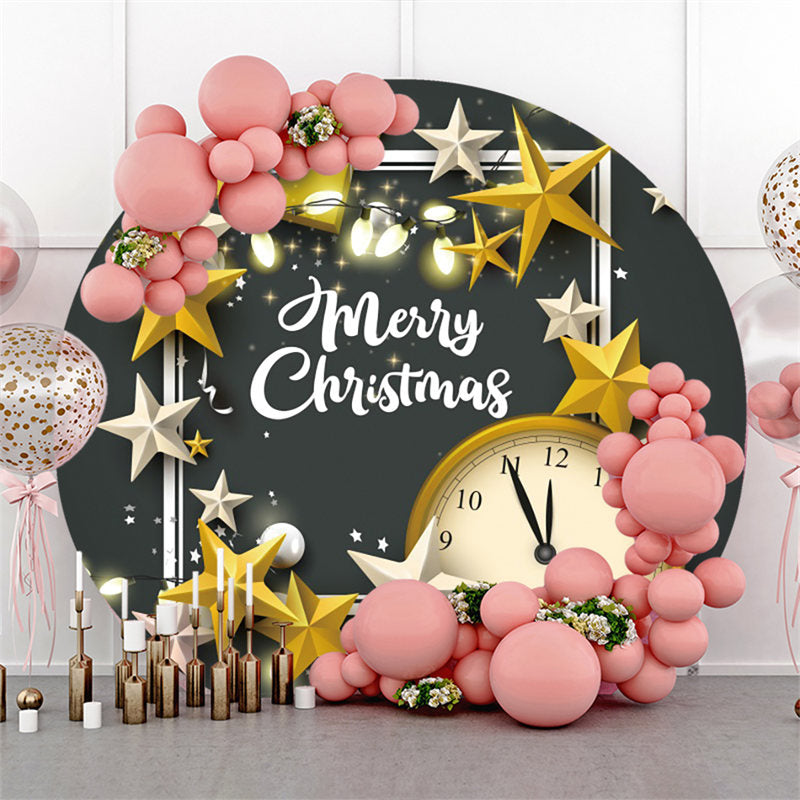 Lofaris Star With Gift And Clock Merry Christmas Circle Backdrop