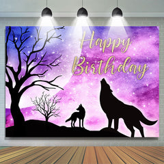 Lofaris Starry Glitter Night Wolf Theme Happy Birthday Backdrop