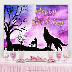 Lofaris Starry Glitter Night Wolf Theme Happy Birthday Backdrop