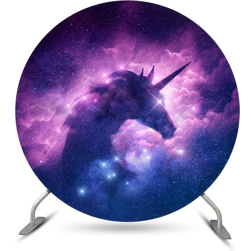 Lofaris Starry Night Shiny Unicorn Round Birthday Backdrop