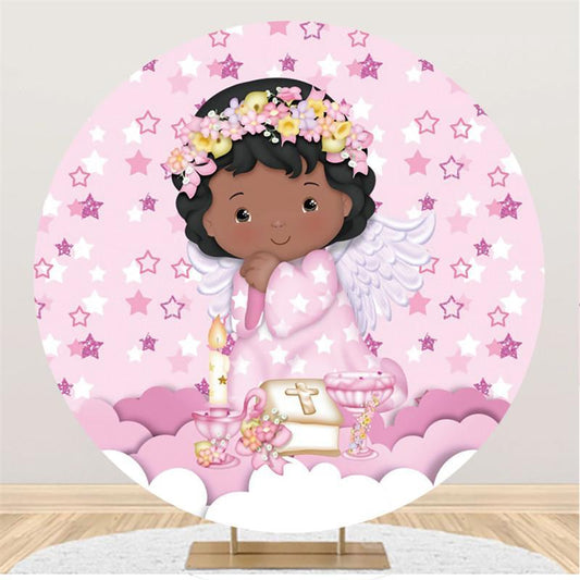 Lofaris Stars Circle Angel Pink Round Party Backdrops