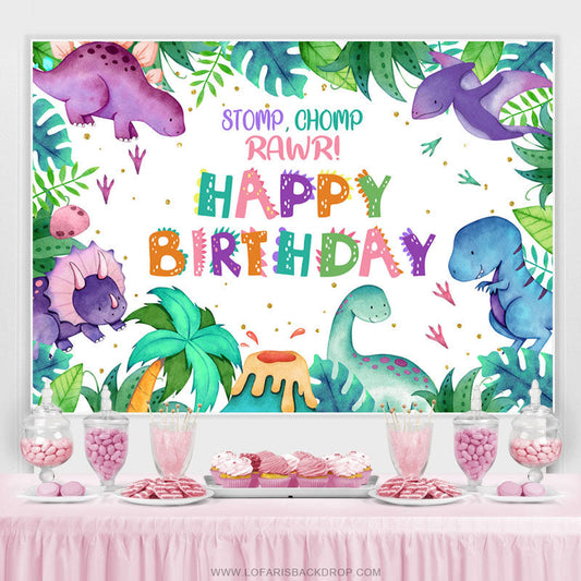 Lofaris Stomp Chomp Roar Dinosaur Happy Birthday Backdrop