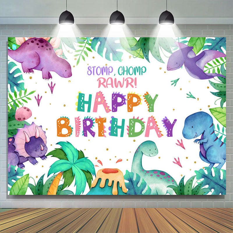 Lofaris Stomp Chomp Roar Dinosaur Happy Birthday Backdrop
