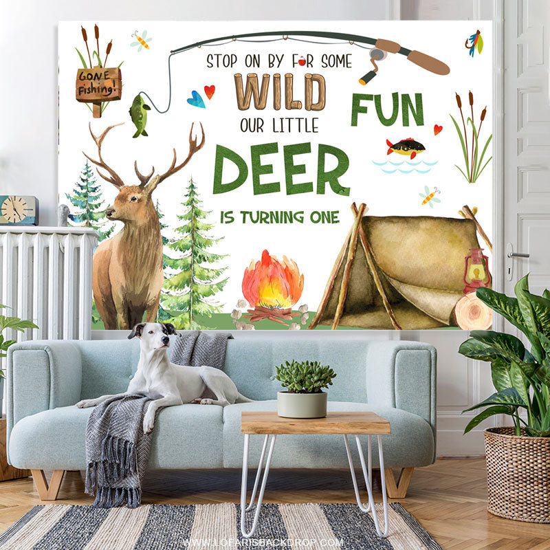 Lofaris Stop On By For Some Wild Little Deer 1st Birthday Backdrop