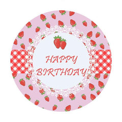 Lofaris Strawberry Circle Happy Birthday Backdrop For Girl