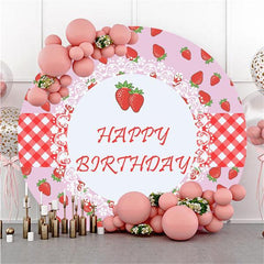 Lofaris Strawberry Circle Happy Birthday Backdrop For Girl