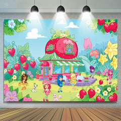 Lofaris Strawberry Girls Pink Green House Floral Party Backdrop