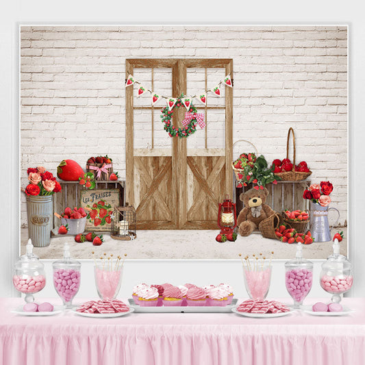 Lofaris Strawberry Happy First Birthday Backdrop for Sweet Girl