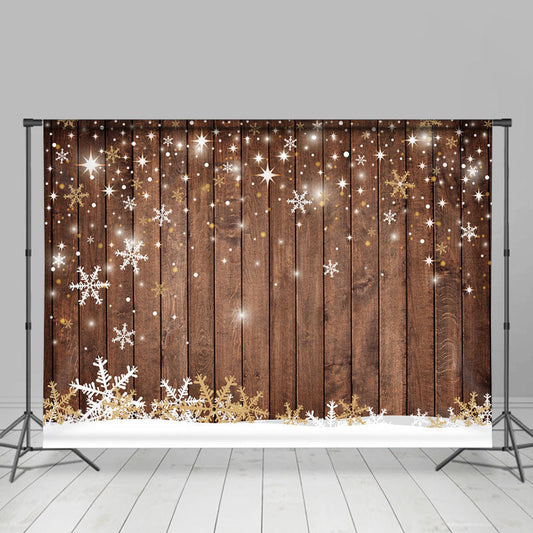 Lofaris Strip Brown Wooden White Snowflake Winter Backdrop
