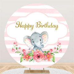 Lofaris Stripe And Elephant Circle Happy Birthday Backdrop