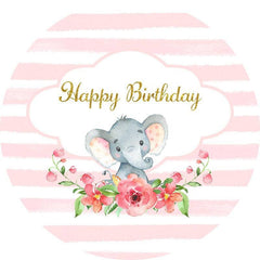 Lofaris Stripe And Elephant Circle Happy Birthday Backdrop