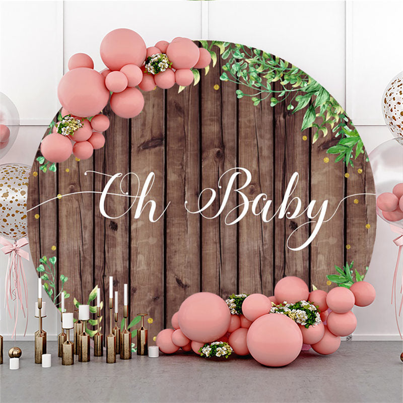 Lofaris Striped Wood And Leaves Baby Shower Circle Backdrop