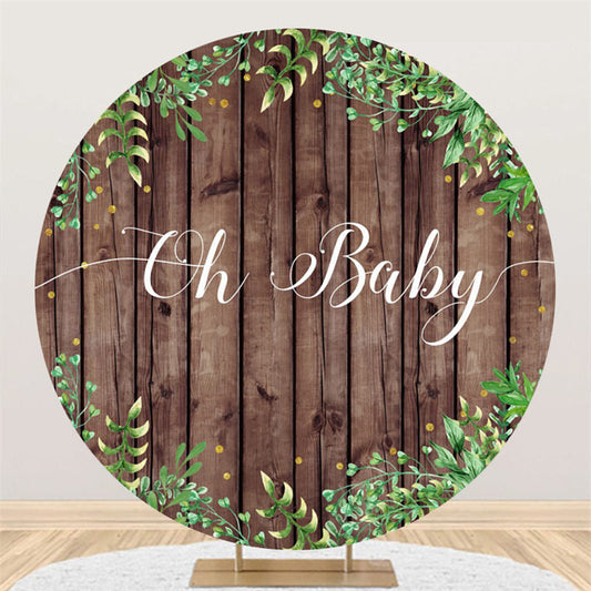 Lofaris Striped Wood And Leaves Baby Shower Circle Backdrop