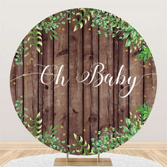 Lofaris Striped Wood And Leaves Baby Shower Circle Backdrop