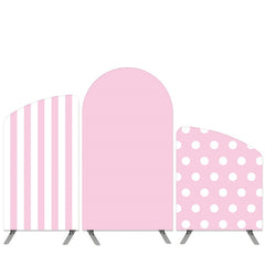 Lofaris Stripes And Dots Theme Pink White Arch Backdrop Kit