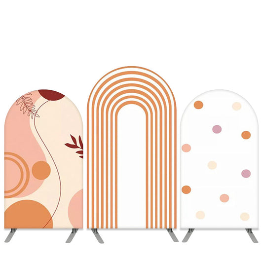 Lofaris Stripes And Leaves Theme Orange White Birthday Arch Backdrop Kit