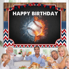Lofaris Strong Baseball Flag Happy Birthday Party Backdrop