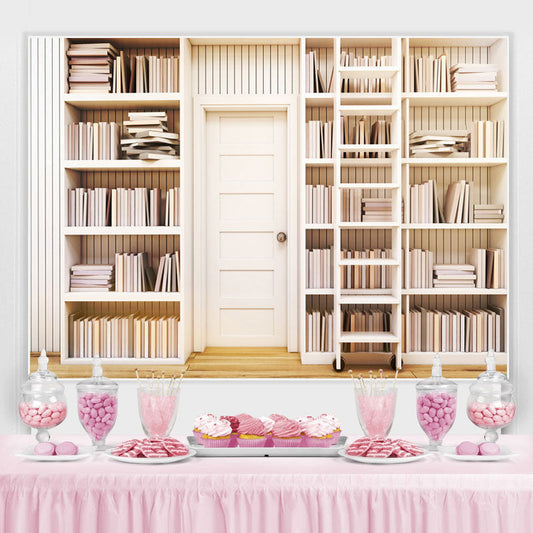 Lofaris Study room white bookshelves back to school backdrop