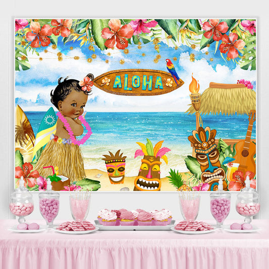 Lofaris Summer Aloha Luau Party Seaside Floral Baby Backdrop