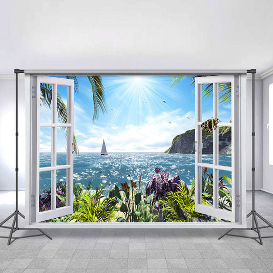 Lofaris Summer Beach Window Seaside Sunshine Backdrop