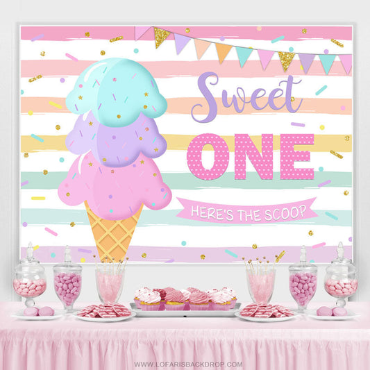 Lofaris Summer Ice Cream Sweet One Happy Birthday Backdrop
