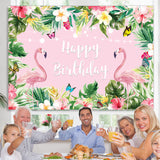 Load image into Gallery viewer, Lofaris Summer Pink Tropical Flower Flamingos Birthday Backdrop