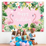 Load image into Gallery viewer, Lofaris Summer Pink Tropical Flower Flamingos Birthday Backdrop