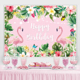 Load image into Gallery viewer, Lofaris Summer Pink Tropical Flower Flamingos Birthday Backdrop