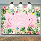 Load image into Gallery viewer, Lofaris Summer Pink Tropical Flower Flamingos Birthday Backdrop