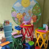 Load image into Gallery viewer, Lofaris Sun And Blue Sky Round Little Animals Birthday Backdrop