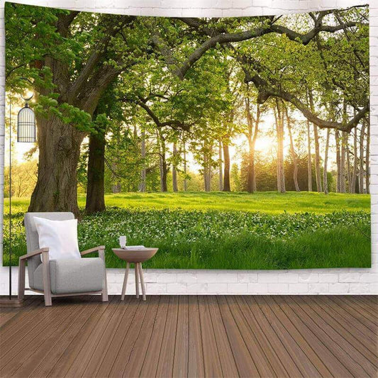Lofaris Sun And Floral Forest 3D Printed Landscape Wall Tapestry