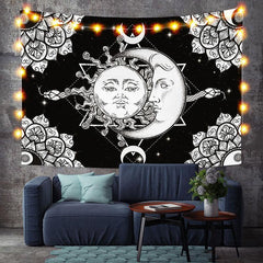 Lofaris Sun And Moon Black White Bohemian Custom Tapestry