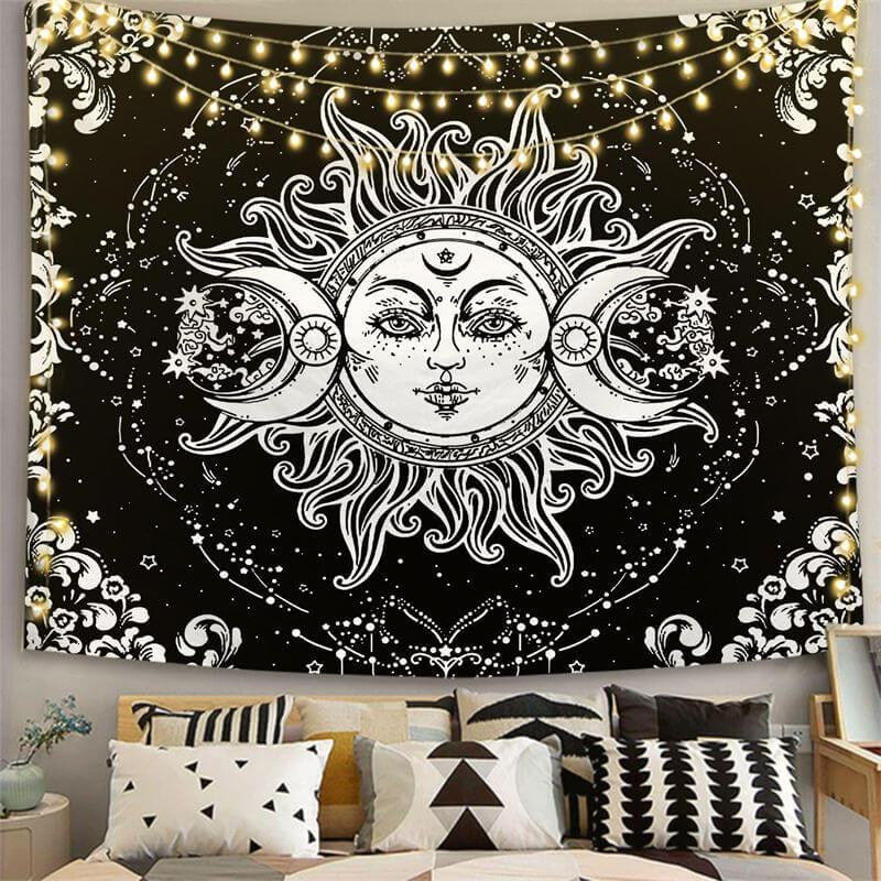 Lofaris Sun And Star With Moon Floral Divination Wall Tapestry