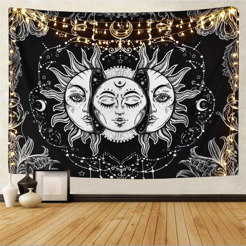 Lofaris Sun Black And White Bohemian Divination Wall Tapestry